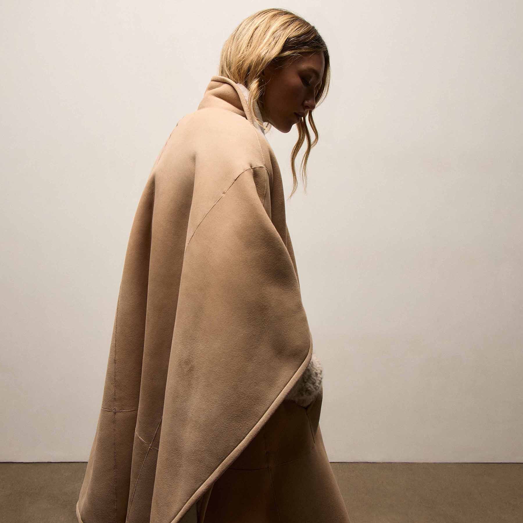 Suede Shearling Poncho - Light Caramel | James Perse Los Angeles