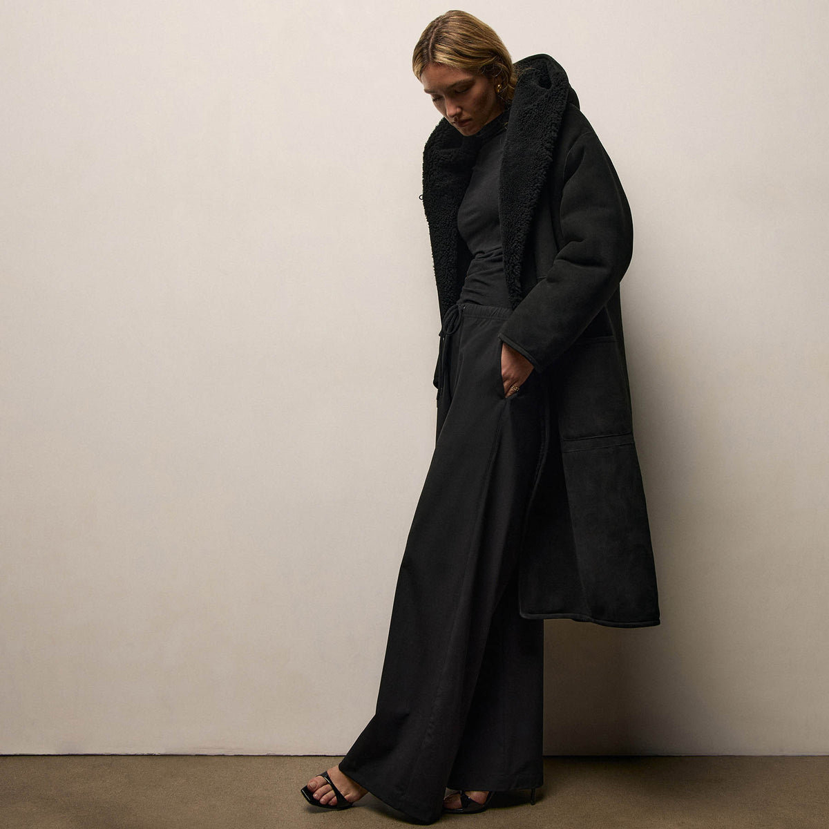 Long Suede Hooded Jacket in Black | James Perse Los Angeles