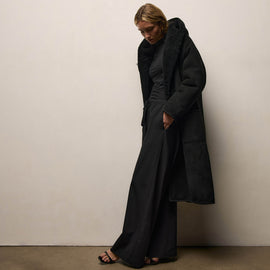 Long Suede Hooded Jacket in Black | James Perse Los Angeles