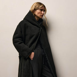 Long Suede Hooded Jacket in Black | James Perse Los Angeles