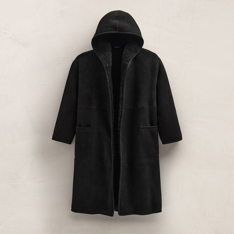Long Suede Hooded Jacket in Black | James Perse Los Angeles