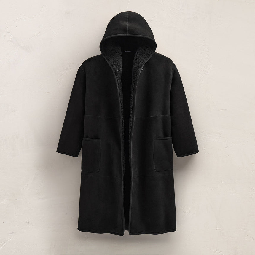 Long Suede Hooded Jacket in Black | James Perse Los Angeles FLAT