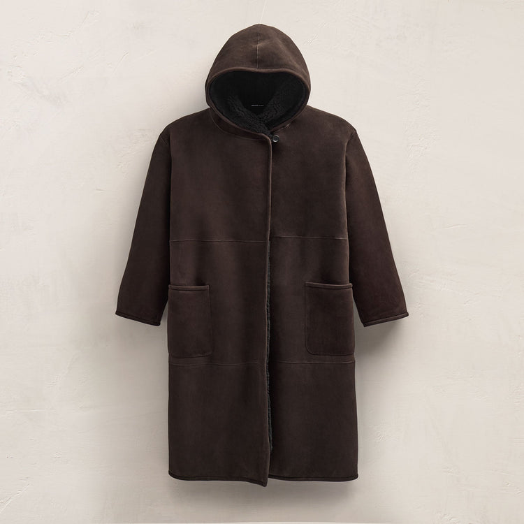 Long Suede Hooded Jacket in Kona | James Perse Los Angeles