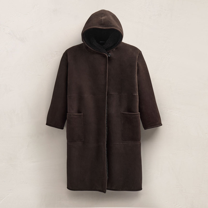 Long Suede Hooded Jacket in Kona | James Perse Los Angeles FLAT