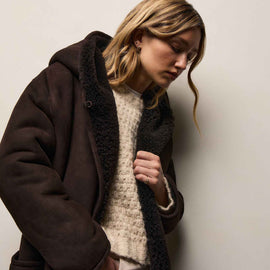 Long Suede Hooded Jacket in Kona | James Perse Los Angeles