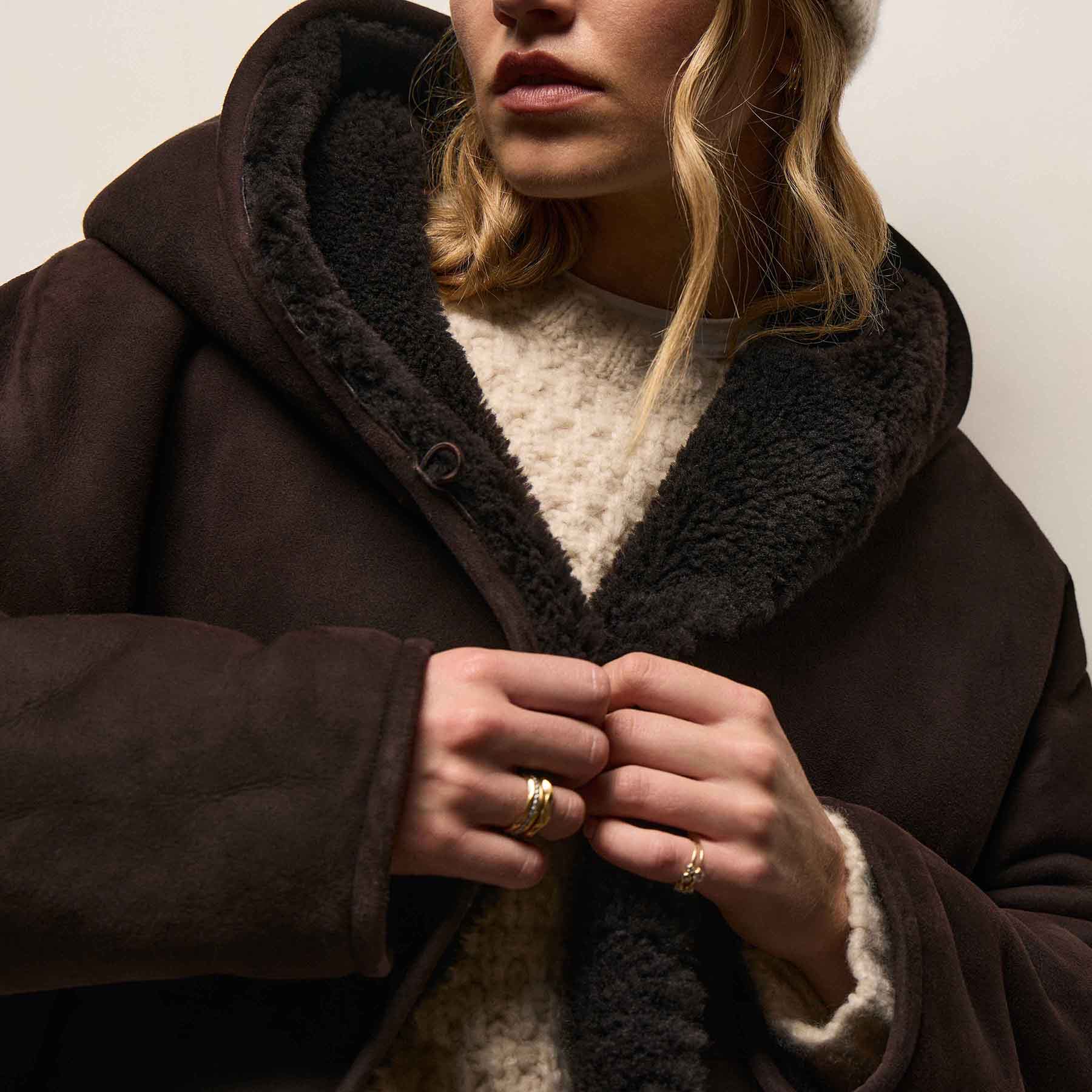 Long Suede Shearling Hooded Coat - Kona | James Perse Los Angeles