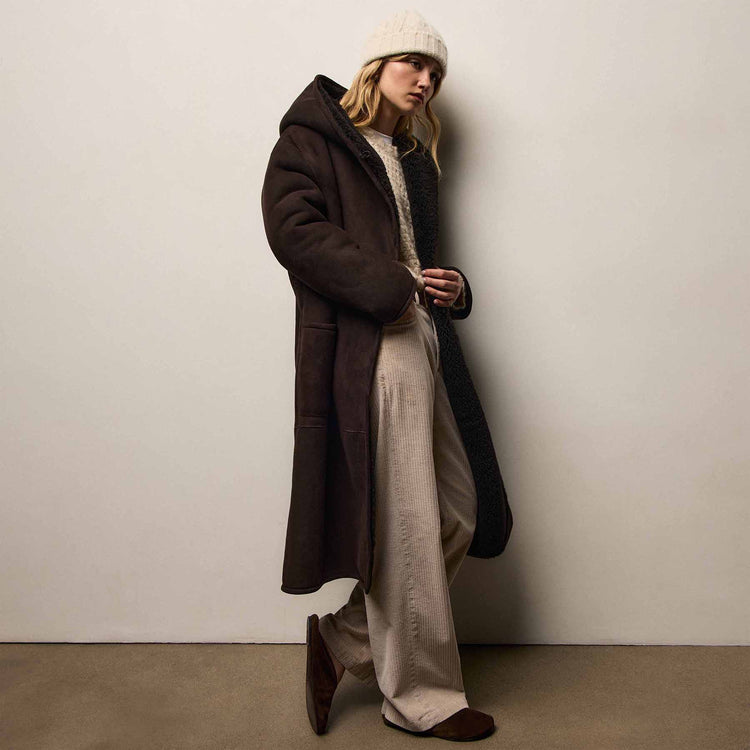 Long Suede Hooded Jacket in Kona | James Perse Los Angeles