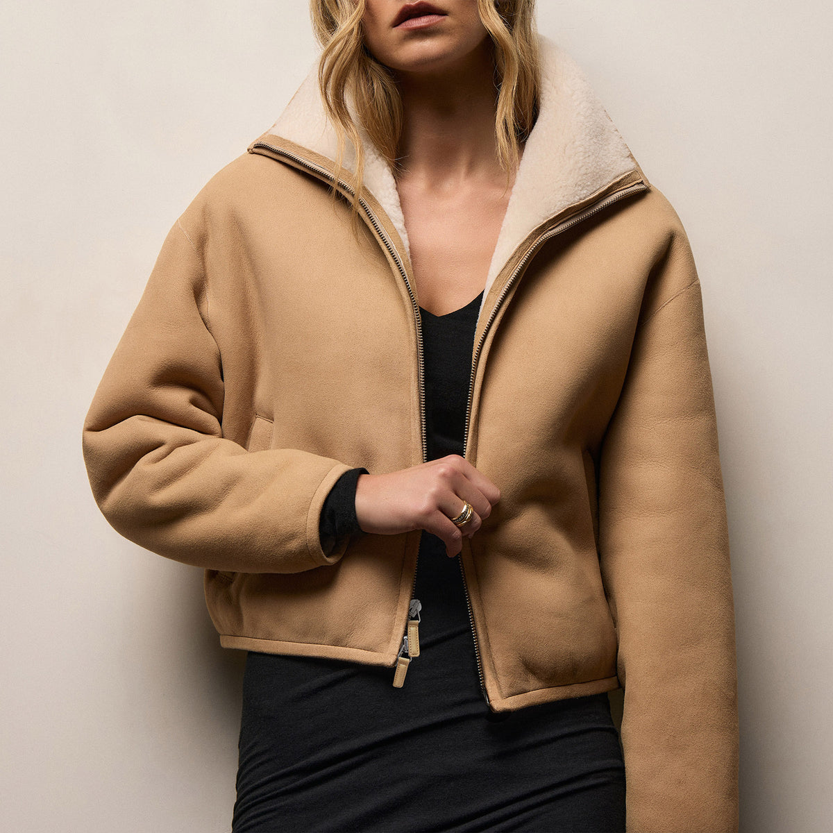 Suede Shearling Jacket - Light Caramel