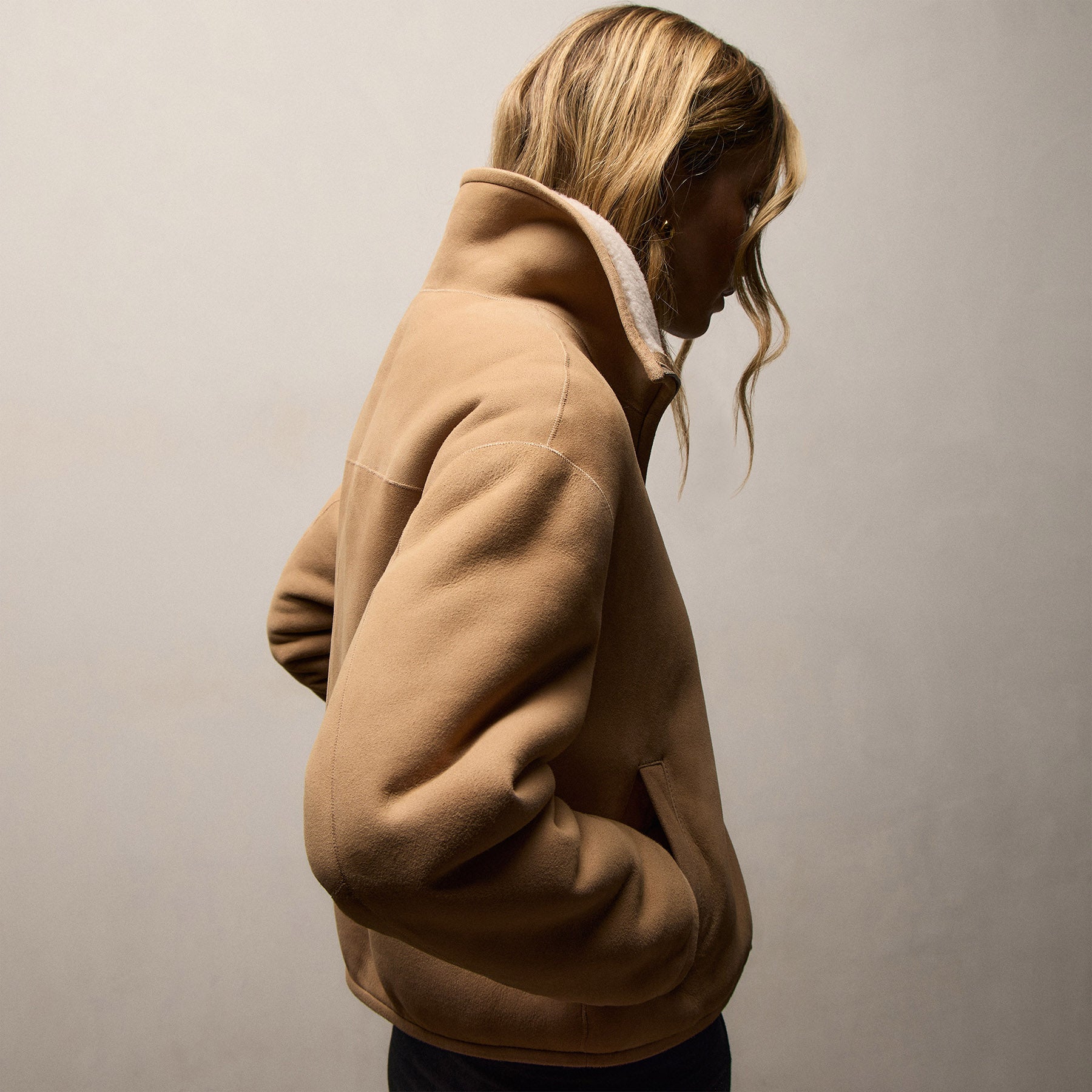 Suede Shearling Jacket - Light Caramel | James Perse Los Angeles