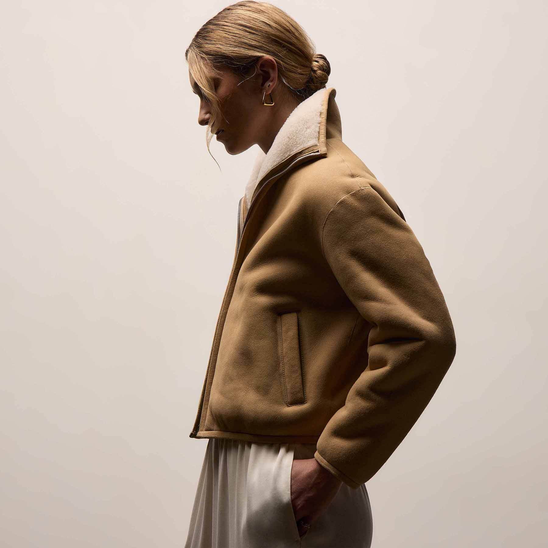 Suede Shearling Jacket - Light Caramel | James Perse Los Angeles