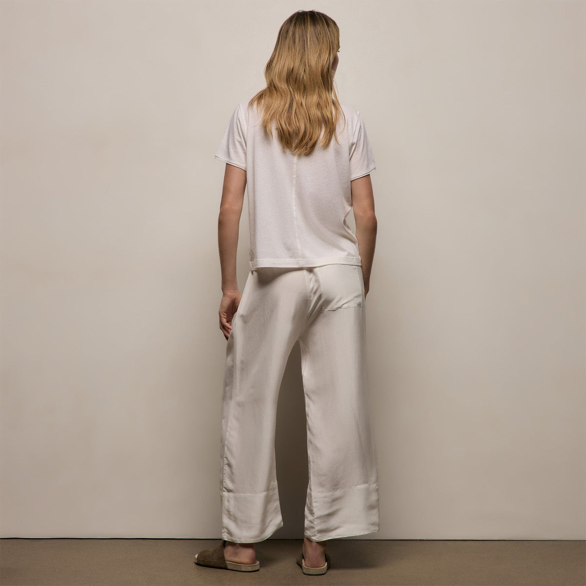 Washed Silk Wide Cuff Pant in Ivory | James Perse Los Angeles