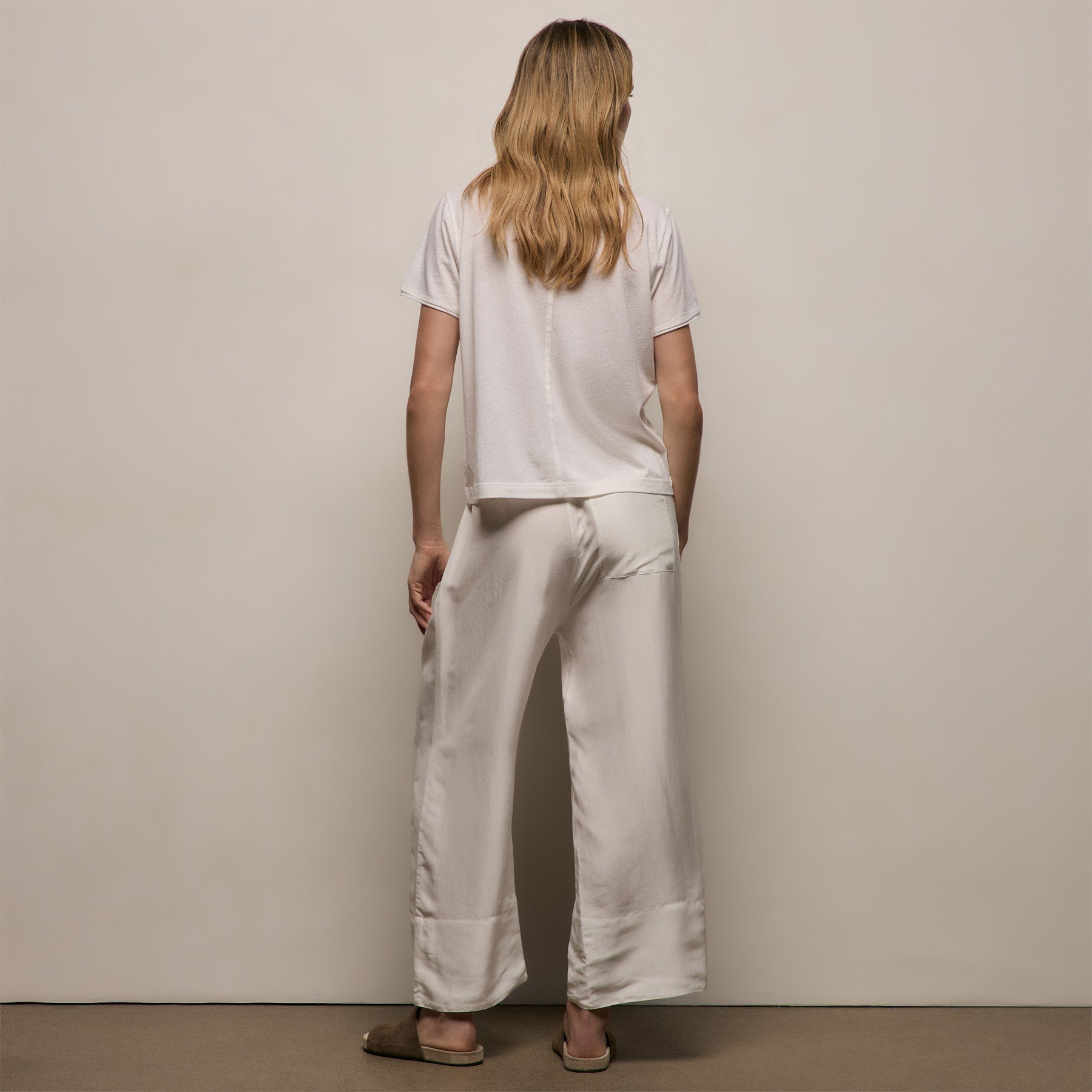 Washed Silk Wide Cuff Pant in Ivory | James Perse Los Angeles