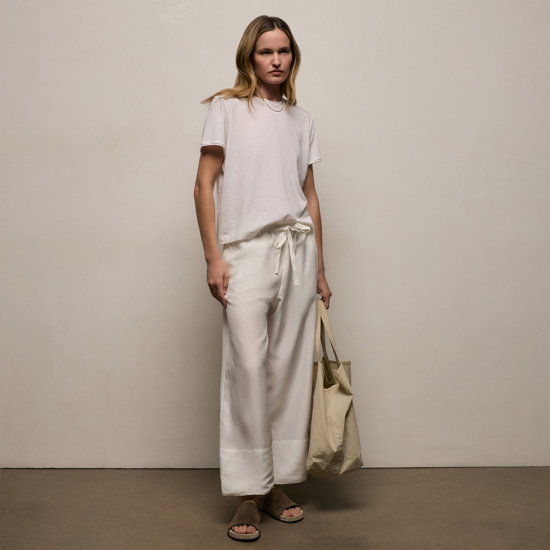 Washed Silk Wide Cuff Pant in Ivory | James Perse Los Angeles