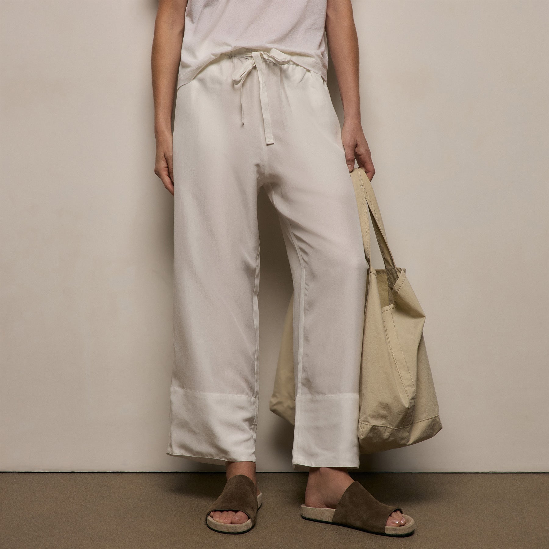 Washed Silk Wide Cuff Pant in Ivory | James Perse Los Angeles
