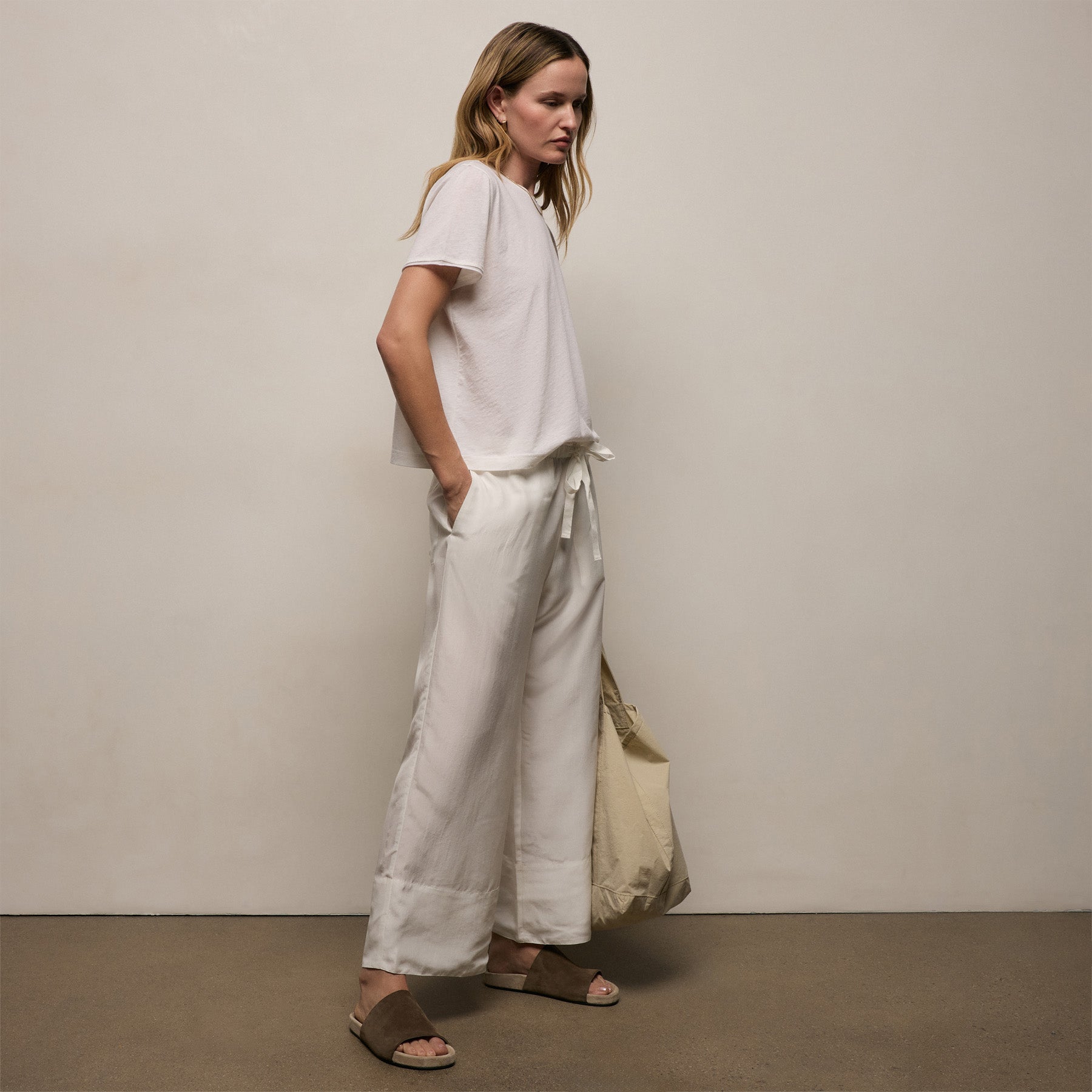 Washed Silk Wide Cuff Pant in Ivory | James Perse Los Angeles