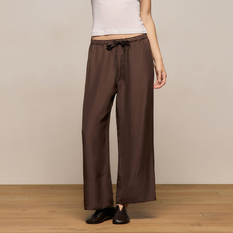 Washed Silk Wide Cuff Pant in Washed Brown | James Perse Los Angeles