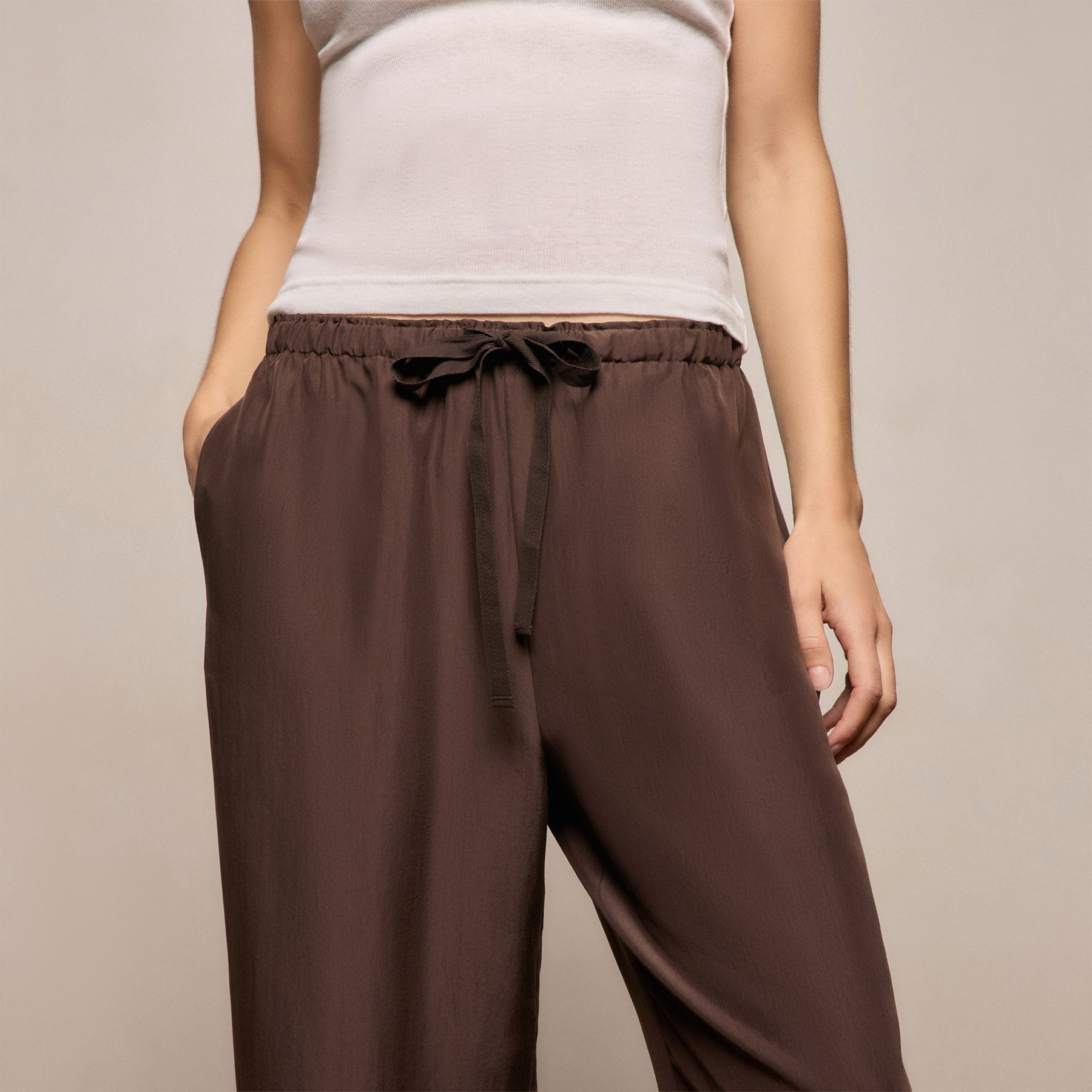 Washed Silk Wide Cuff Pant In Washed Brown | James Perse Los Angeles
