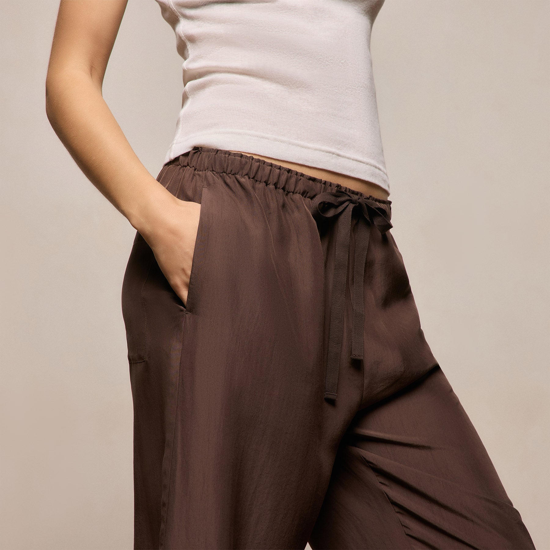 Washed Silk Wide Cuff Pant in Washed Brown | James Perse Los Angeles
