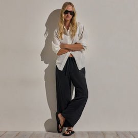 Washed Silk Wide Cuff Pant in Washed Black | James Perse Los Angeles