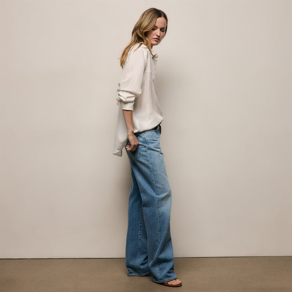 Washed Silk Patch Shirt in Ivory | James Perse Los Angeles