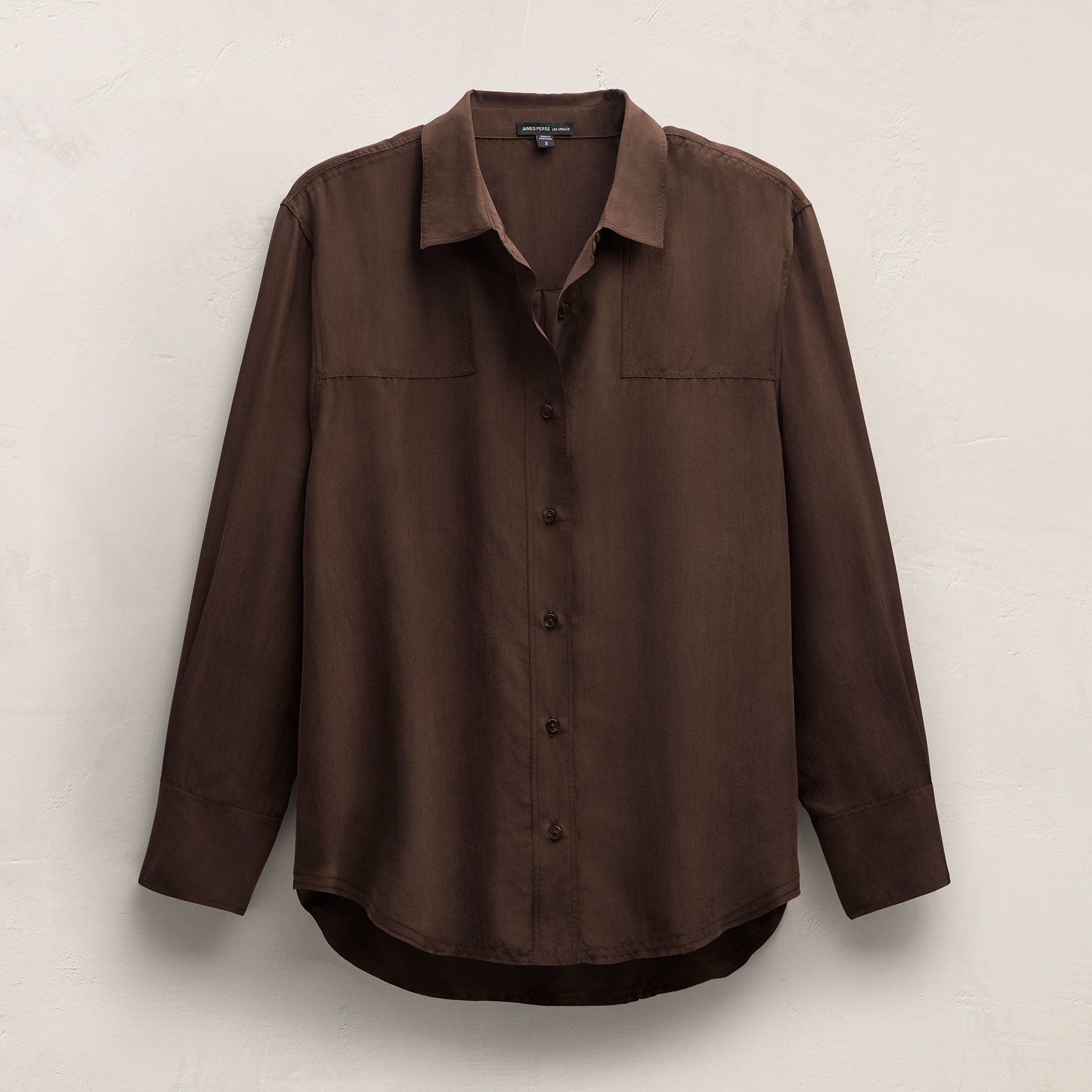 Washed Silk Patch Shirt in Washed Brown | James Perse Los Angeles