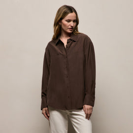 Washed Silk Patch Shirt in Washed Brown | James Perse Los Angeles