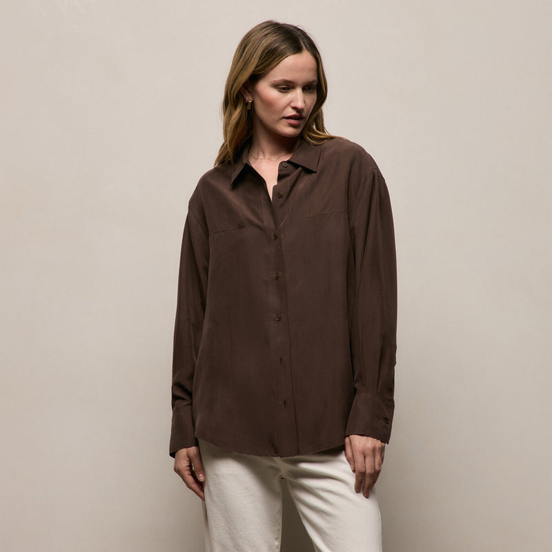Washed Silk Patch Shirt in Washed Brown | James Perse Los Angeles