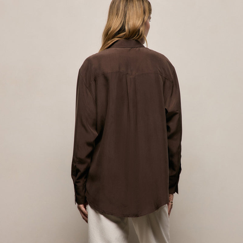 Washed Silk Patch Shirt in Washed Brown | James Perse Los Angeles