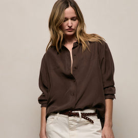 Washed Silk Patch Shirt in Washed Brown | James Perse Los Angeles