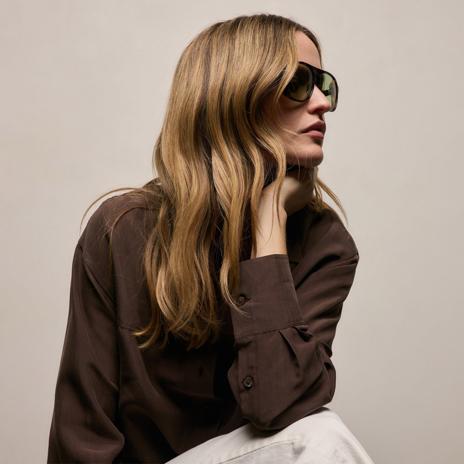 Washed Silk Patch Shirt in Washed Brown | James Perse Los Angeles