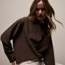 Washed Silk Patch Shirt in Washed Brown | James Perse Los Angeles