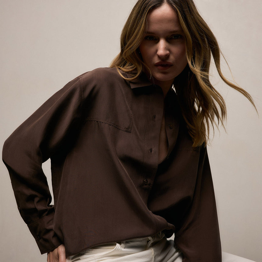 Washed Silk Patch Shirt in Washed Brown | James Perse Los Angeles