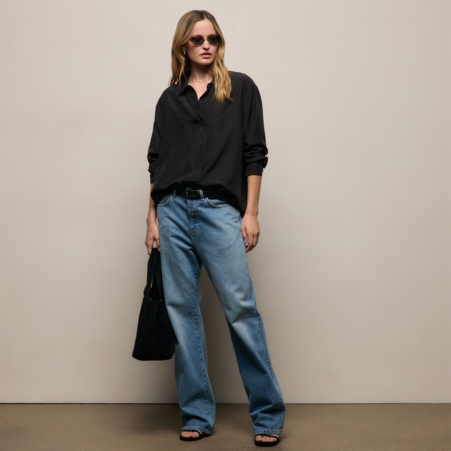 Washed Silk Patch Shirt in Washed Black | James Perse Los Angeles
