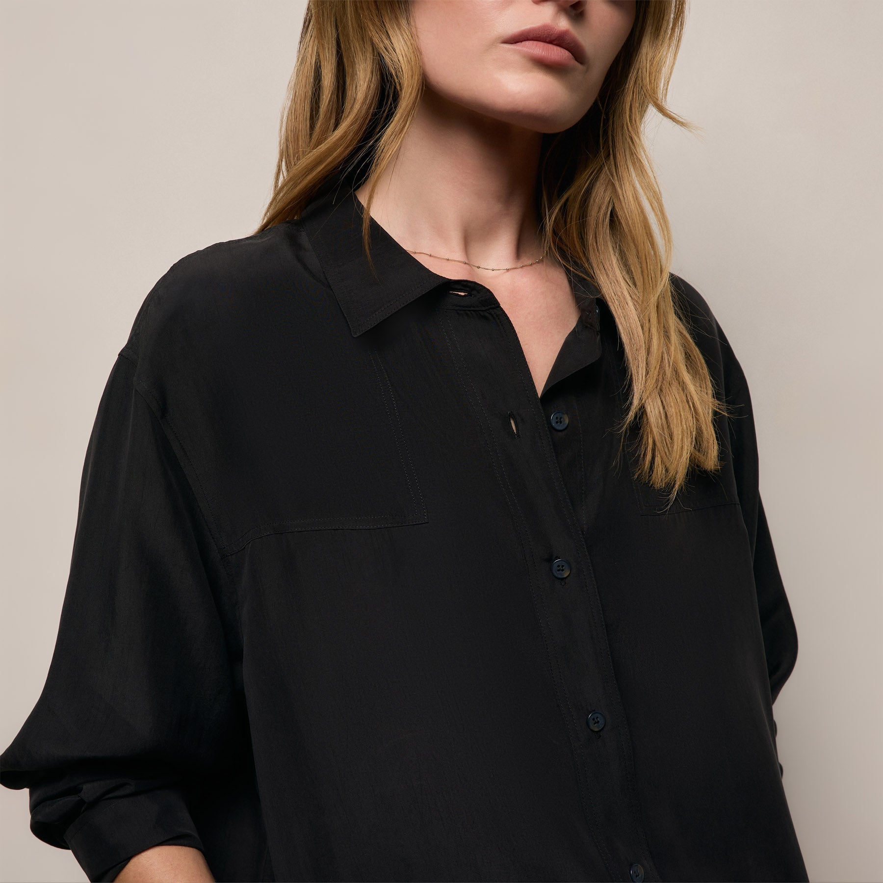 Washed Silk Patch Shirt in Washed Black | James Perse Los Angeles