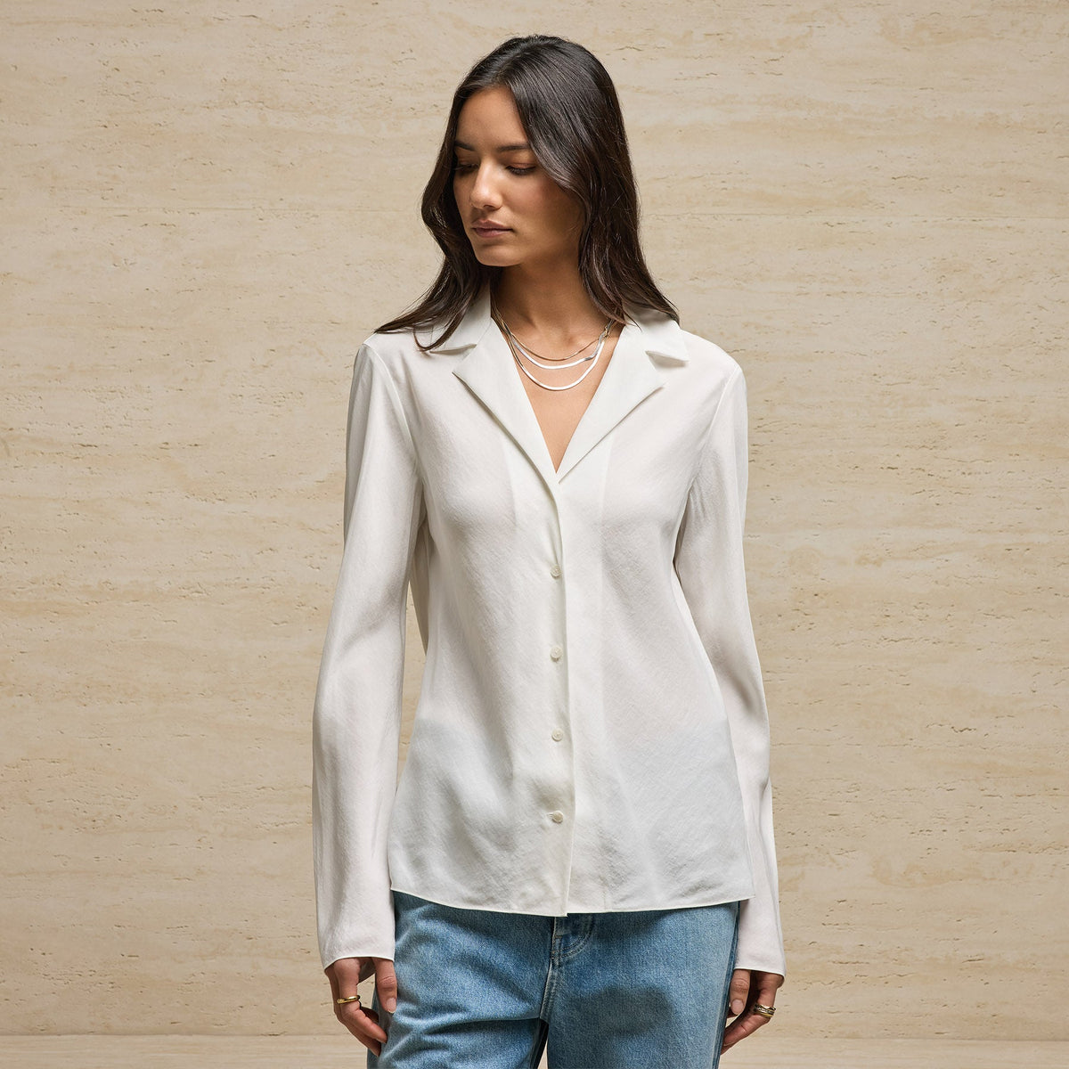 Washed Silk Slim Shirt in Ivory | James Perse Los Angeles