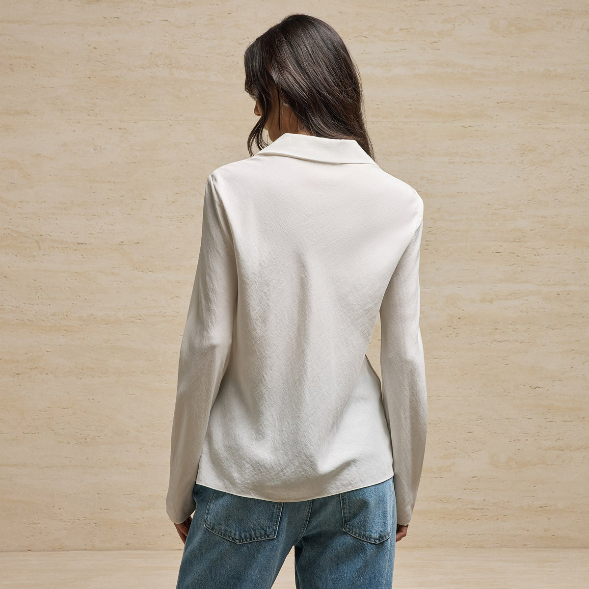 Washed Silk Slim Shirt in Ivory | James Perse Los Angeles