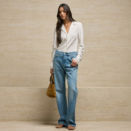 Washed Silk Slim Shirt in Ivory | James Perse Los Angeles