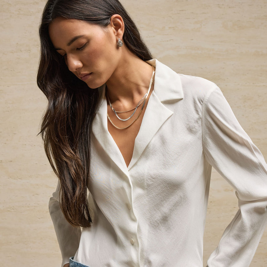 Washed Silk Slim Shirt in Ivory | James Perse Los Angeles
