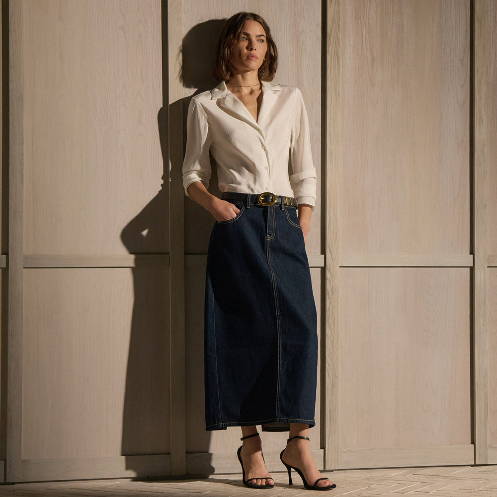 Washed Silk Slim Shirt in Ivory | James Perse Los Angeles