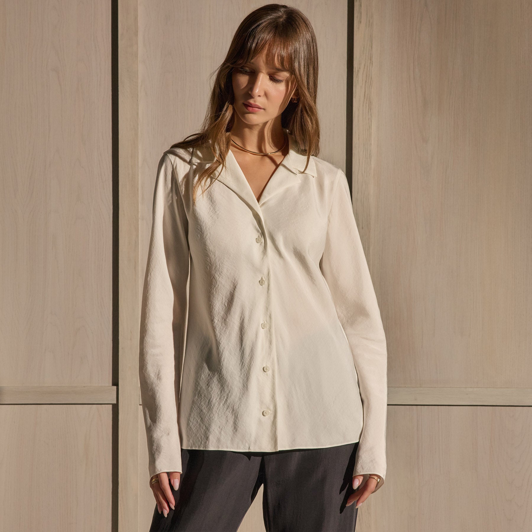 Washed Silk Slim Shirt - Ivory | James Perse Los Angeles