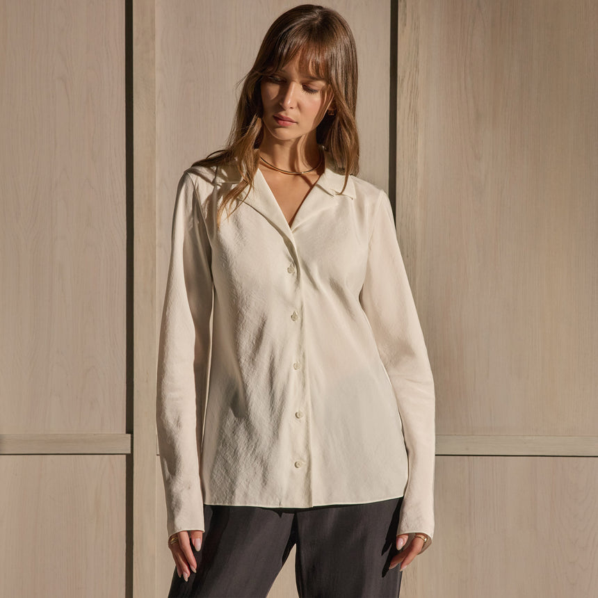 Washed Silk Slim Shirt - Ivory | James Perse Los Angeles