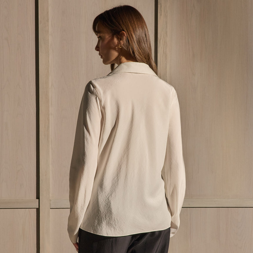 Washed Silk Slim Shirt - Ivory | James Perse Los Angeles