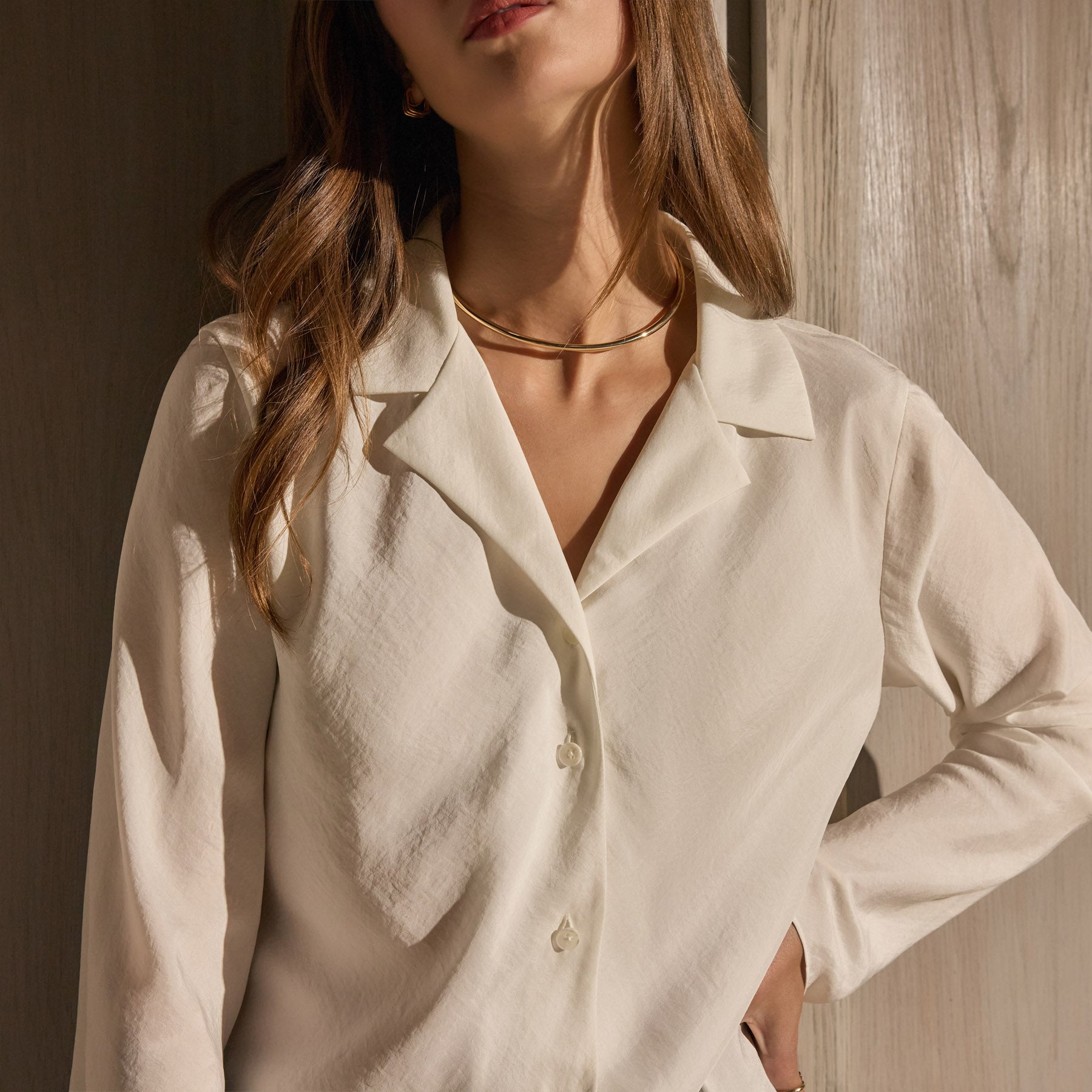 Washed Silk Slim Shirt - Ivory | James Perse Los Angeles