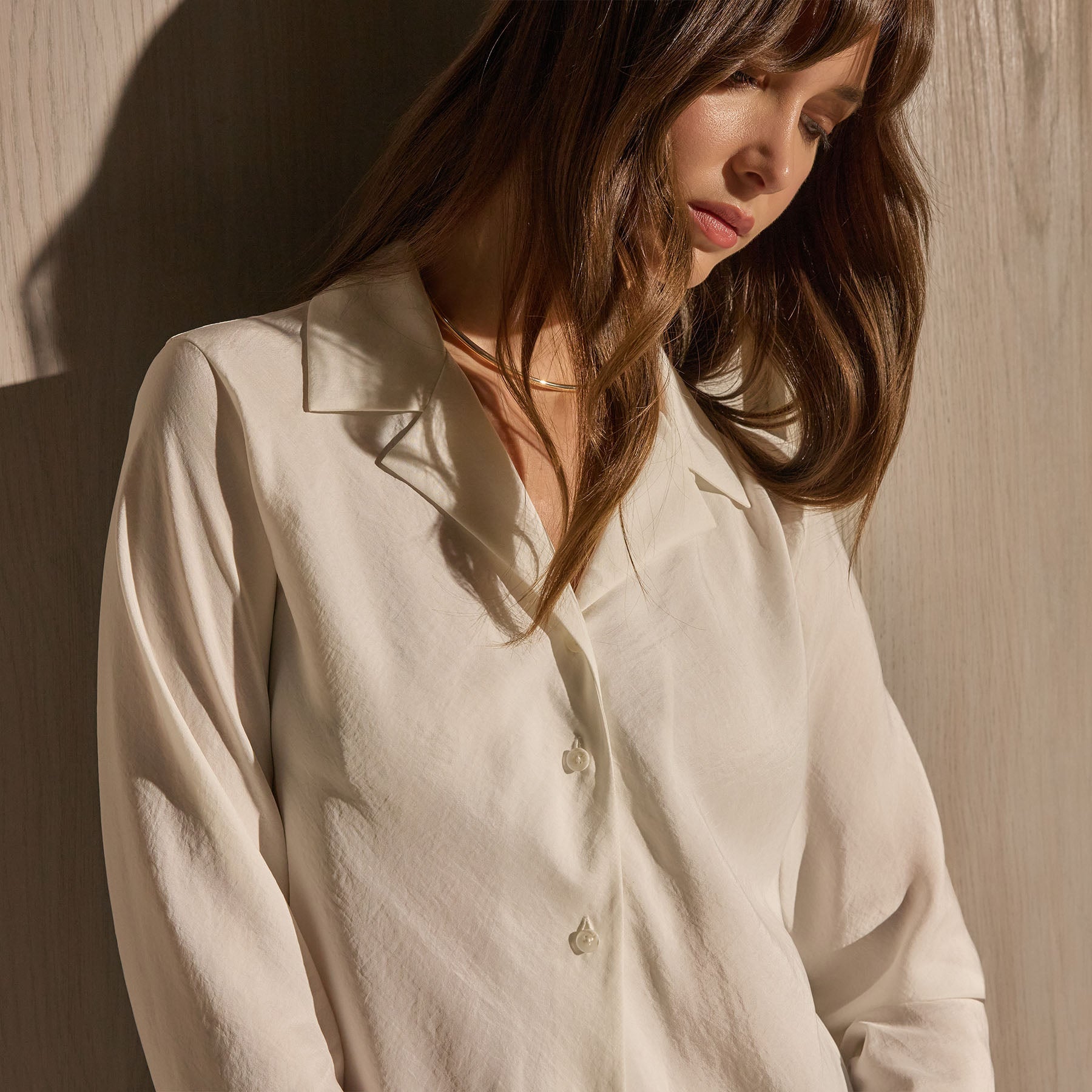 Washed Silk Slim Shirt - Ivory | James Perse Los Angeles