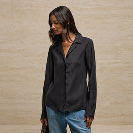Washed Silk Slim Shirt in Washed Black | James Perse Los Angeles
