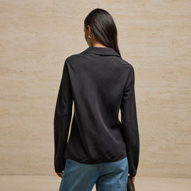 Washed Silk Slim Shirt in Washed Black | James Perse Los Angeles