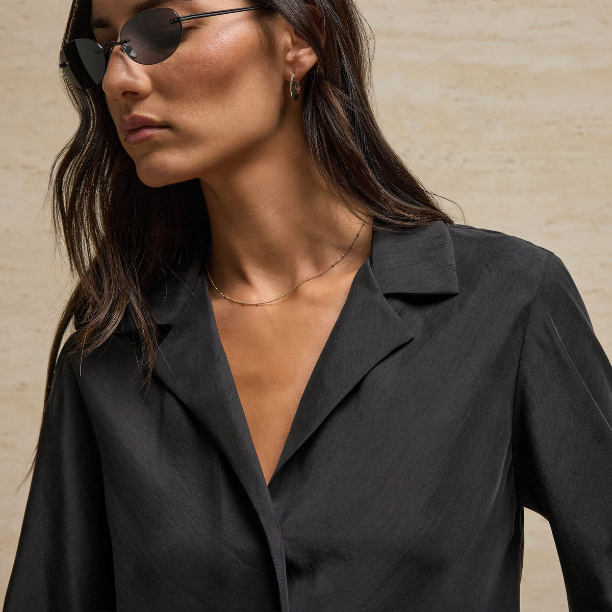 Washed Silk Slim Shirt in Washed Black | James Perse Los Angeles