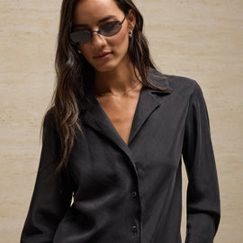 Washed Silk Slim Shirt in Washed Black | James Perse Los Angeles