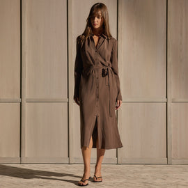 Washed Silk Midi Shirt Dress - Washed Brown | James Perse Los Angeles