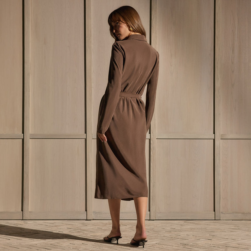 Washed Silk Midi Shirt Dress - Washed Brown | James Perse Los Angeles